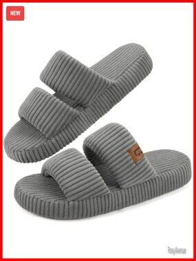 Memory Foam Open Toe Corduroy House Slippers for Women Non Slip Indoor Shoes